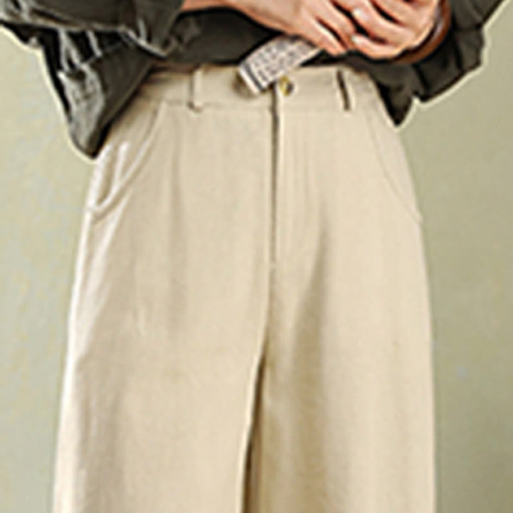 Buddha Stones Pure Color Buttons Women's Linen Pants With Pockets - image 5