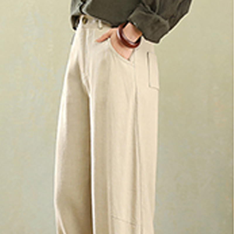 Buddha Stones Pure Color Buttons Women's Linen Pants With Pockets - image 6