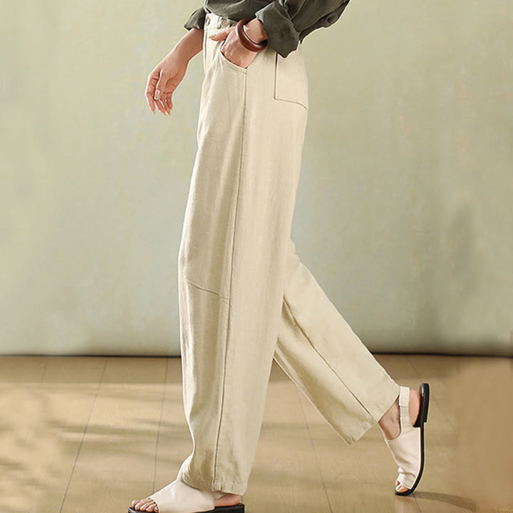 Buddha Stones Pure Color Buttons Women's Linen Pants With Pockets - image 4