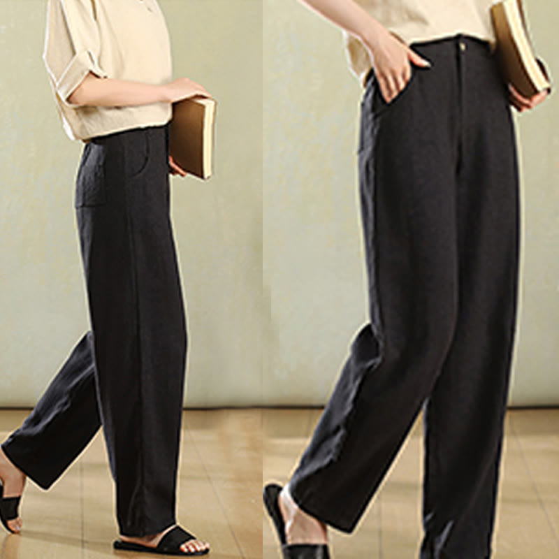 Buddha Stones Pure Color Buttons Women's Linen Pants With Pockets - image 15