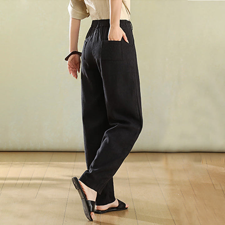 Buddha Stones Pure Color Buttons Women's Linen Pants With Pockets - image 14