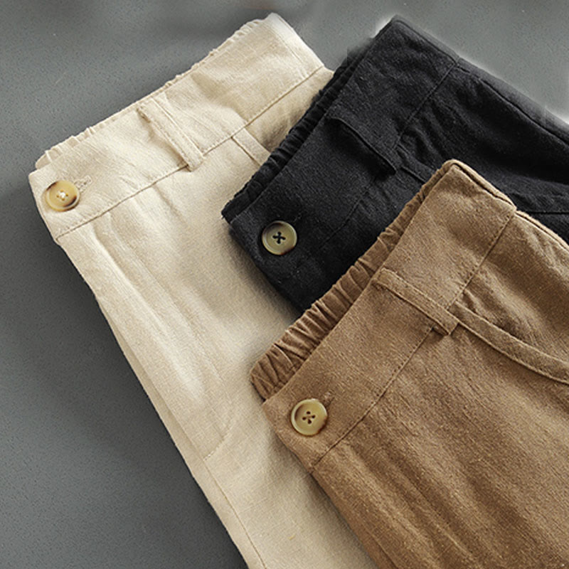 Buddha Stones Pure Color Buttons Women's Linen Pants With Pockets - image 16