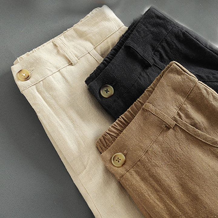 Buddha Stones Pure Color Buttons Women's Linen Pants With Pockets - image 16