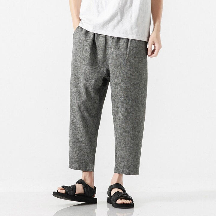 Buddha Stones Summer Plain Men's 7-8 Length Cotton Linen Pants With Pockets - DarkGray - US/UK/AU46,EU56 (5XL) - image 18
