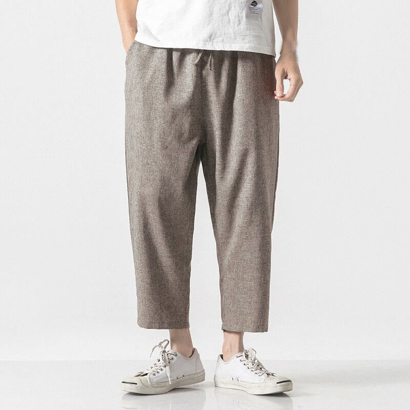 Buddha Stones Summer Plain Men's 7-8 Length Cotton Linen Pants With Pockets - image 2