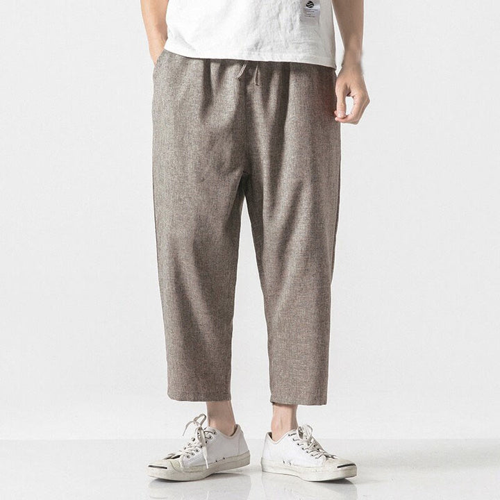 Buddha Stones Summer Plain Men's 7-8 Length Cotton Linen Pants With Pockets - image 2