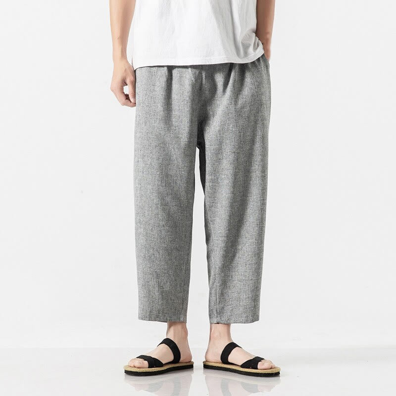 Buddha Stones Summer Plain Men's 7-8 Length Cotton Linen Pants With Pockets - LightGrey - US/UK/AU46,EU56 (5XL) - image 25