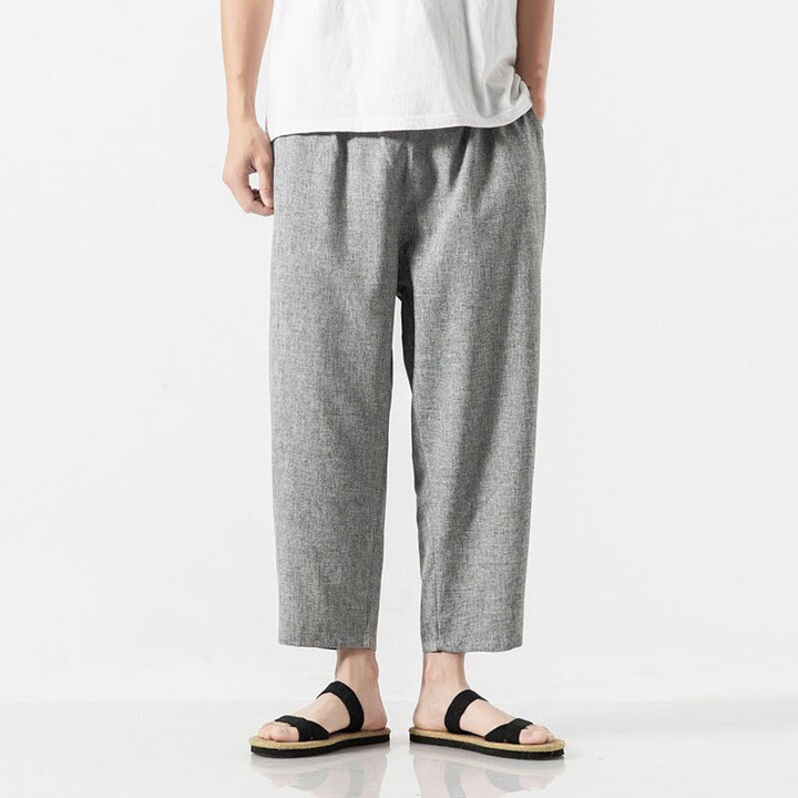 Buddha Stones Summer Plain Men's 7-8 Length Cotton Linen Pants With Pockets - LightGrey - US/UK/AU46,EU56 (5XL) - image 25