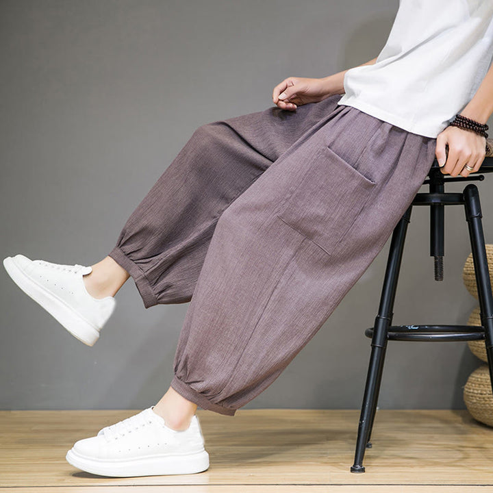 Buddha Stones Casual 7-8 Length Cropped Men's Harem Pants With Side Pockets - image 35