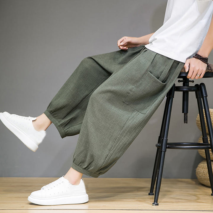 Buddha Stones Casual 7-8 Length Cropped Men's Harem Pants With Side Pockets - image 9