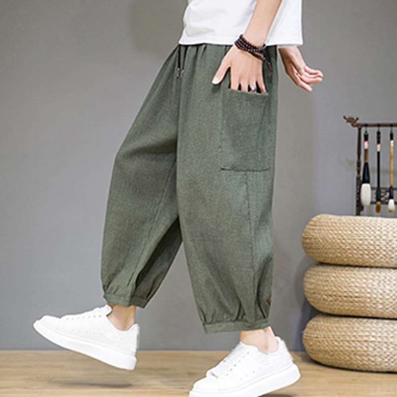 Buddha Stones Casual 7-8 Length Cropped Men's Harem Pants With Side Pockets - DarkSeaGreen - US/UK/AU46,EU56 (5XL) - image 1