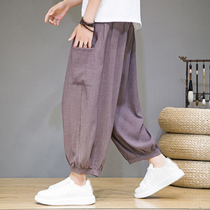 Buddha Stones Casual 7-8 Length Cropped Men's Harem Pants With Side Pockets - RosyBrown - US/UK/AU46,EU56 (5XL) - image 28