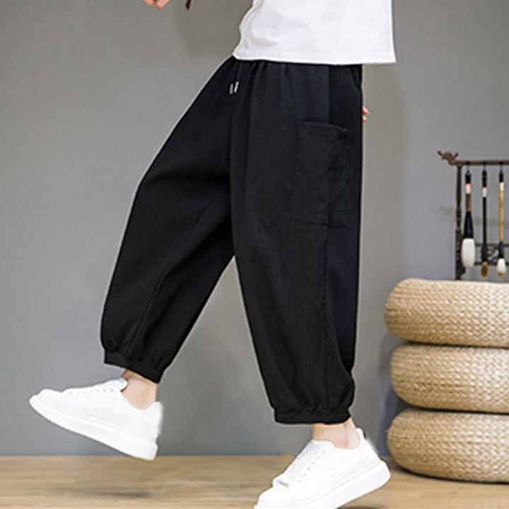 Buddha Stones Casual 7-8 Length Cropped Men's Harem Pants With Side Pockets - Black - US/UK/AU46,EU56 (5XL) - image 10