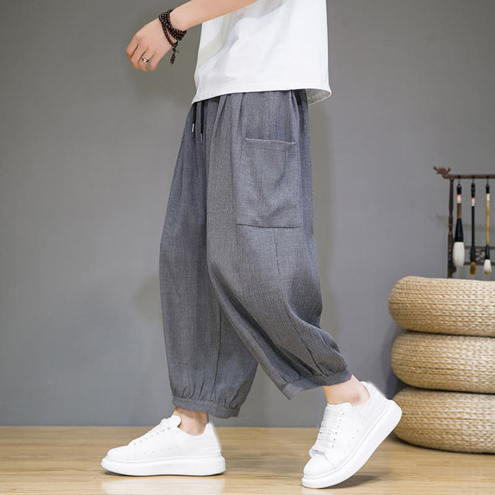 Buddha Stones Casual 7-8 Length Cropped Men's Harem Pants With Side Pockets - DarkGray - US/UK/AU46,EU56 (5XL) - image 18