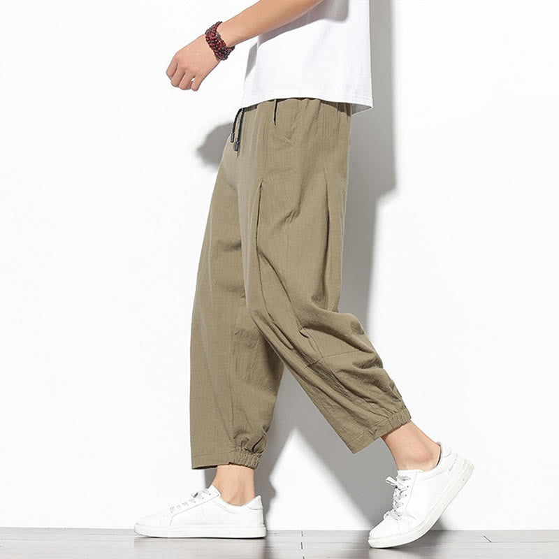 Buddha Stones Summer Men's 7-8 Length Cotton Linen Carrot Pants With Pockets - BurlyWood - US/UK/AU46,EU56 (5XL) - image 1