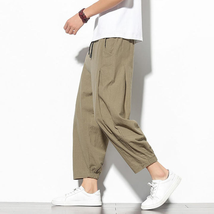 Buddha Stones Summer Men's 7-8 Length Cotton Linen Carrot Pants With Pockets - BurlyWood - US/UK/AU46,EU56 (5XL) - image 1