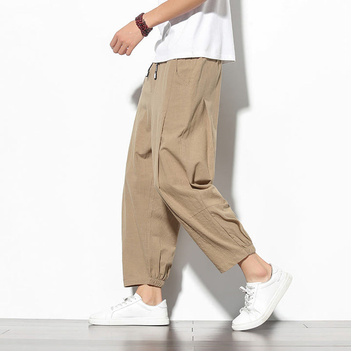 Buddha Stones Summer Men's 7-8 Length Cotton Linen Carrot Pants With Pockets - Tan - US/UK/AU46,EU56 (5XL) - image 5