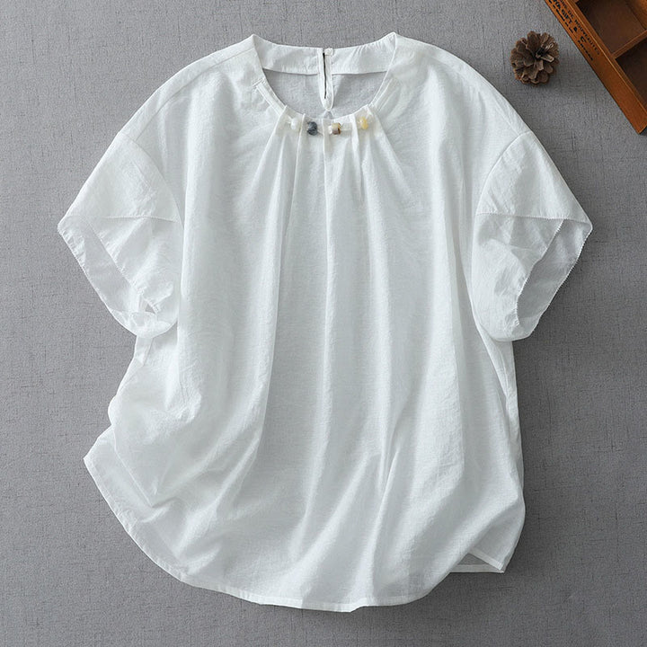 Buddha Stones Beads Crew Neck Design Cotton Short Sleeve Women's Shirt - White - US12,UK/AU16,EU44 (2XL) - image 6
