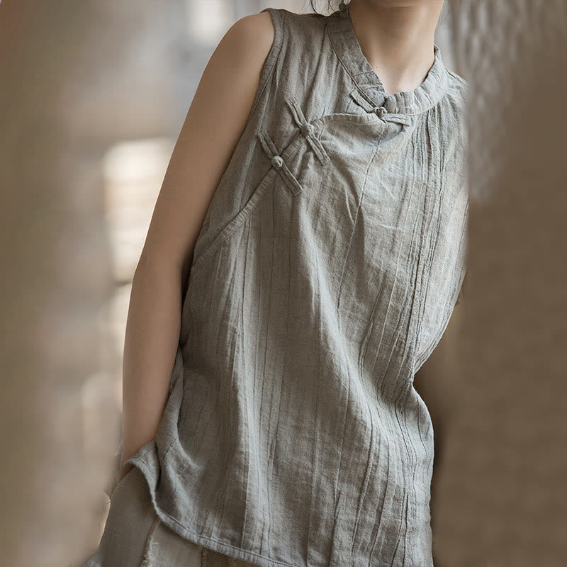 Buddha Stones Summer Tie-dye Frog-Button Ramie Cotton Sleeveless Women's Vest - image 23