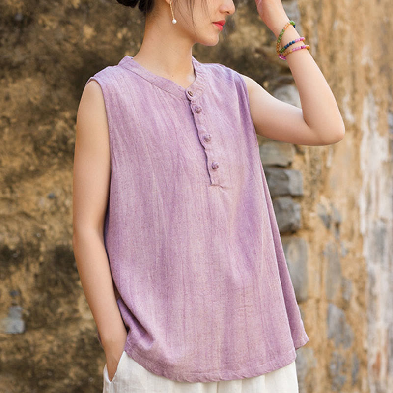 Buddha Stones Summer Tie-dye Buttons Linen Sleeveless Women's Vest - Plum - US4-6,UK/AU8-10,EU36-38 (F) - image 10