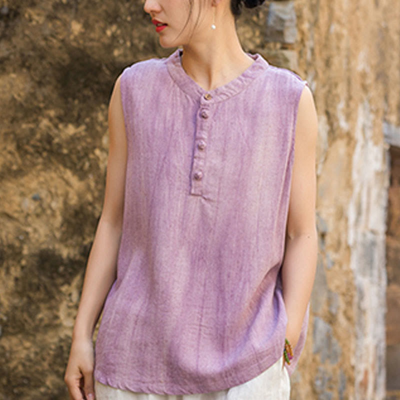 Buddha Stones Summer Tie-dye Buttons Linen Sleeveless Women's Vest - image 15