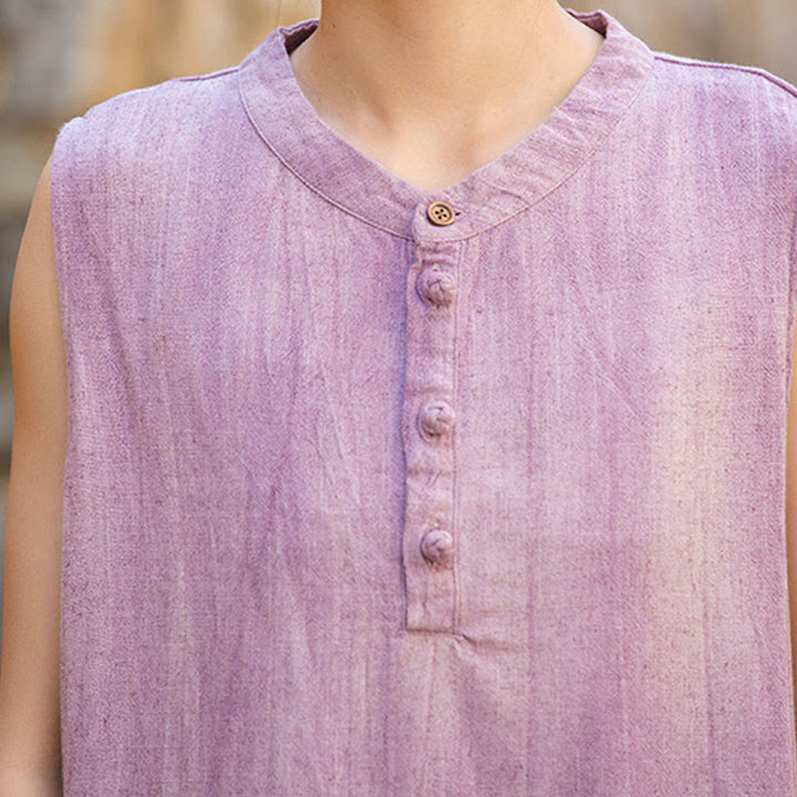 Buddha Stones Summer Tie-dye Buttons Linen Sleeveless Women's Vest - image 19