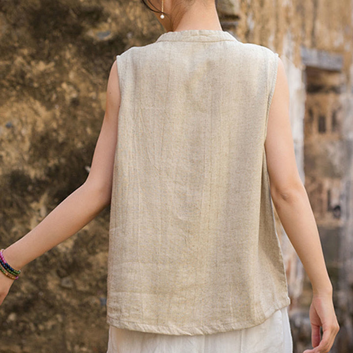 Buddha Stones Summer Tie-dye Buttons Linen Sleeveless Women's Vest - image 25