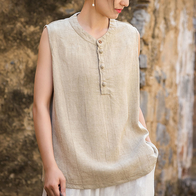 Buddha Stones Summer Tie-dye Buttons Linen Sleeveless Women's Vest - image 24