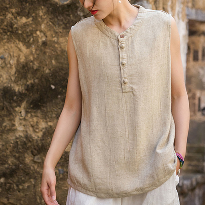 Buddha Stones Summer Tie-dye Buttons Linen Sleeveless Women's Vest - image 23