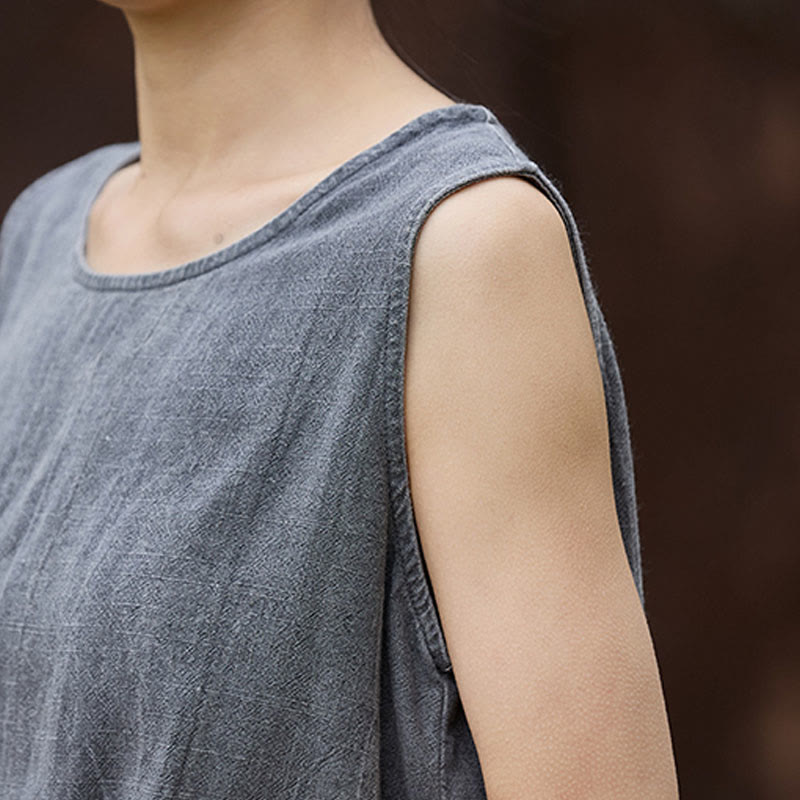 Buddha Stones Summer Tie-dye Linen Crew Neck Sleeveless Women's Vest - image 15