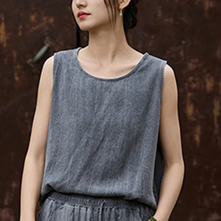 Buddha Stones Summer Tie-dye Linen Crew Neck Sleeveless Women's Vest - image 14