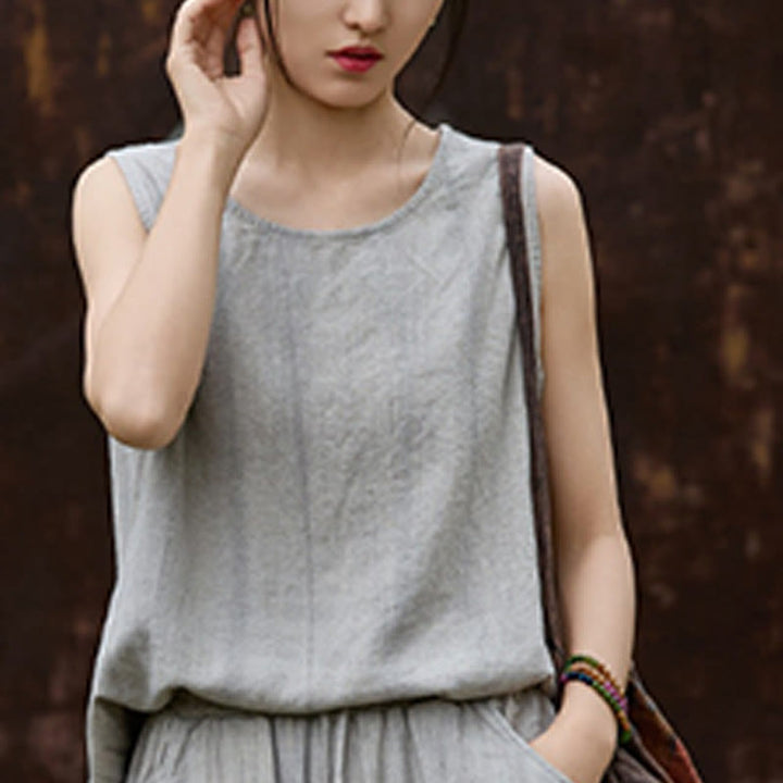 Buddha Stones Summer Tie-dye Linen Crew Neck Sleeveless Women's Vest - image 18