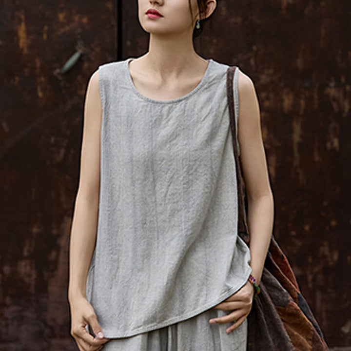 Buddha Stones Summer Tie-dye Linen Crew Neck Sleeveless Women's Vest - image 17