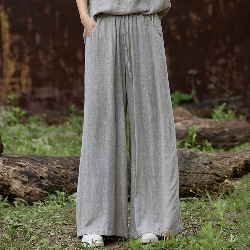 Buddha Stones Casual Tie-Dye Women's Linen Wide Leg Pants With Pockets - LightGrey - US4,UK/AU8,EU36 (F) - image 16