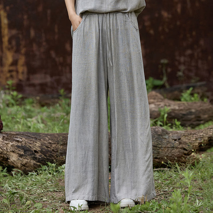 Buddha Stones Casual Tie-Dye Women's Linen Wide Leg Pants With Pockets - LightGrey - US4,UK/AU8,EU36 (F) - image 16