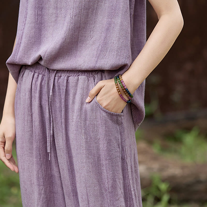 Buddha Stones Casual Tie-Dye Women's Linen Wide Leg Pants With Pockets - image 7