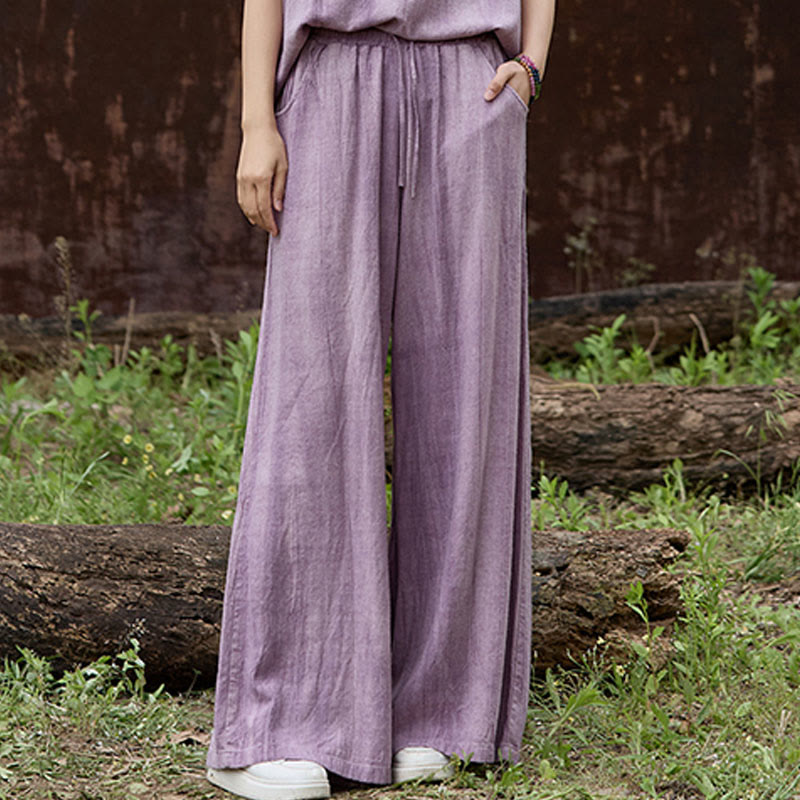 Buddha Stones Casual Tie-Dye Women's Linen Wide Leg Pants With Pockets - image 3