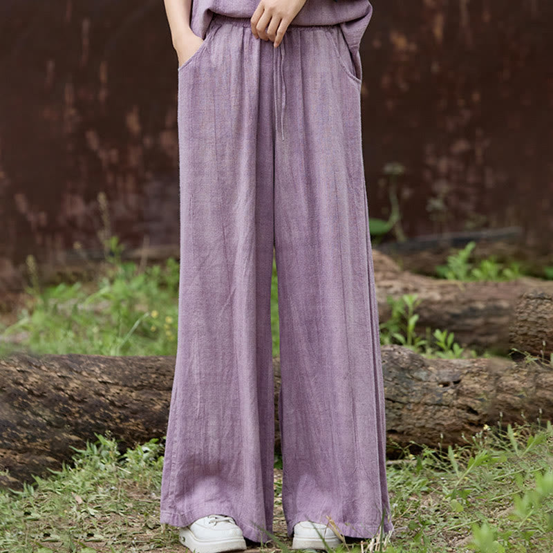 Buddha Stones Casual Tie-Dye Women's Linen Wide Leg Pants With Pockets - image 5