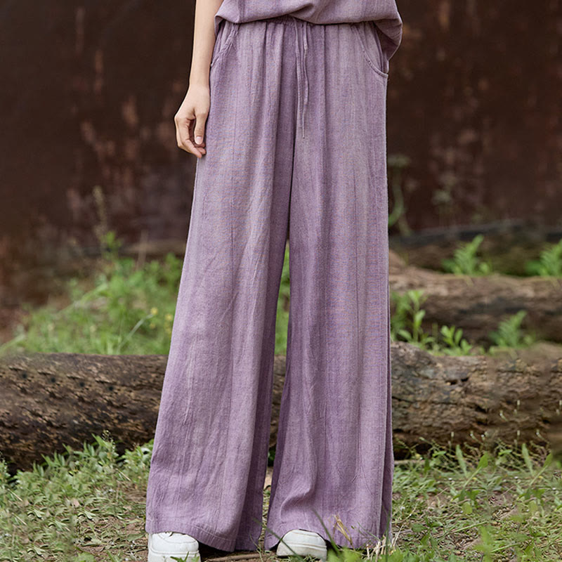 Buddha Stones Casual Tie-Dye Women's Linen Wide Leg Pants With Pockets - image 6