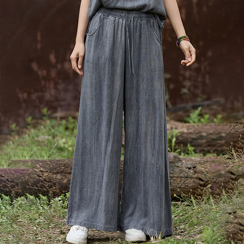 Buddha Stones Casual Tie-Dye Women's Linen Wide Leg Pants With Pockets - image 12