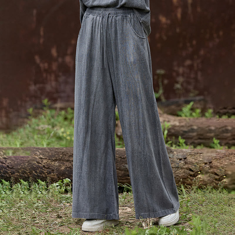 Buddha Stones Casual Tie-Dye Women's Linen Wide Leg Pants With Pockets - image 13
