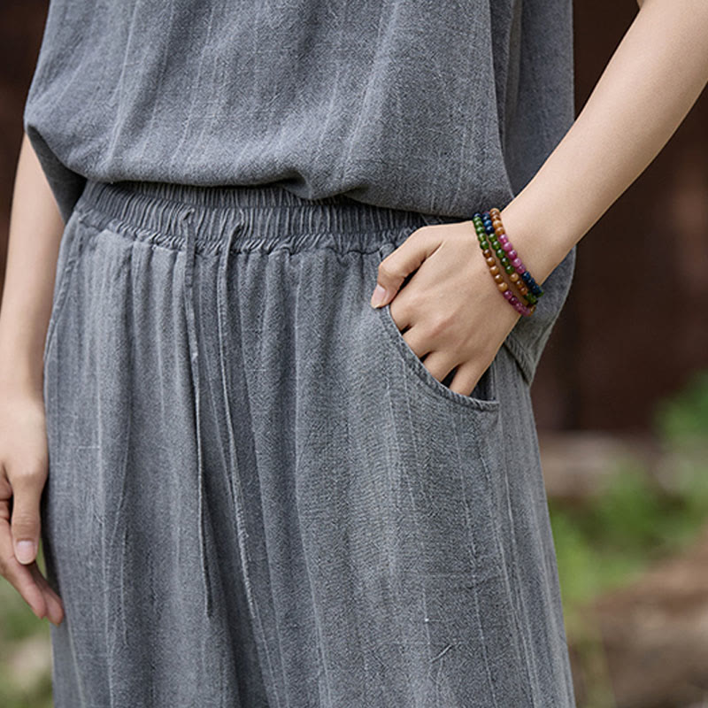 Buddha Stones Casual Tie-Dye Women's Linen Wide Leg Pants With Pockets - image 14