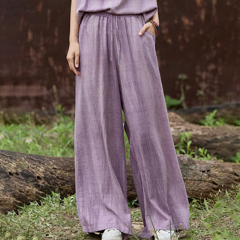 Buddha Stones Casual Tie-Dye Women's Linen Wide Leg Pants With Pockets - image 4