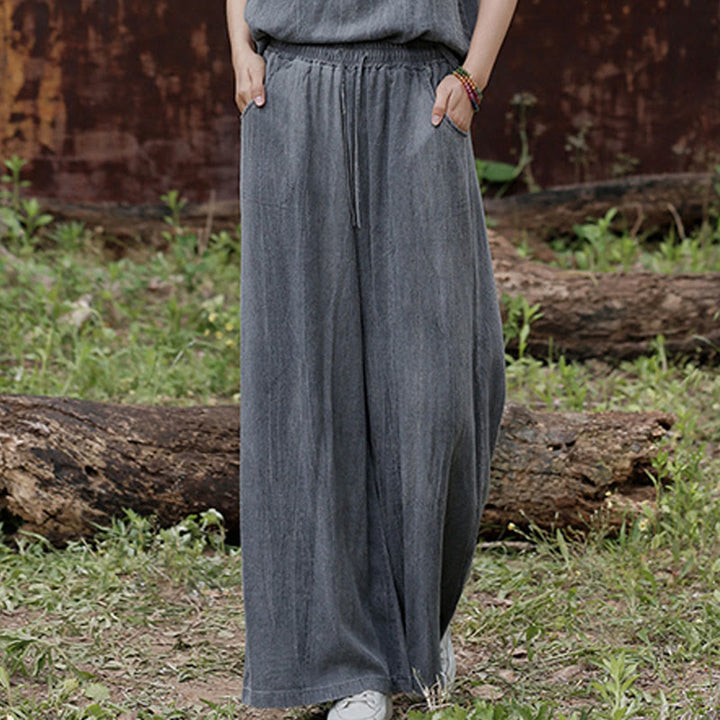 Buddha Stones Casual Tie-Dye Women's Linen Wide Leg Pants With Pockets - image 11