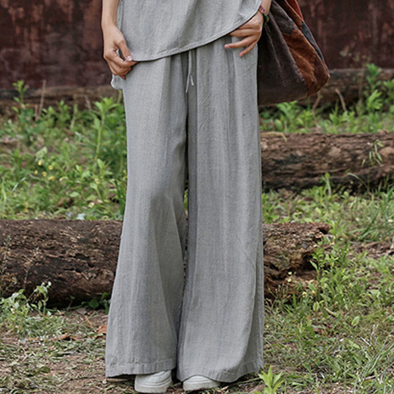 Buddha Stones Casual Tie-Dye Women's Linen Wide Leg Pants With Pockets - image 19