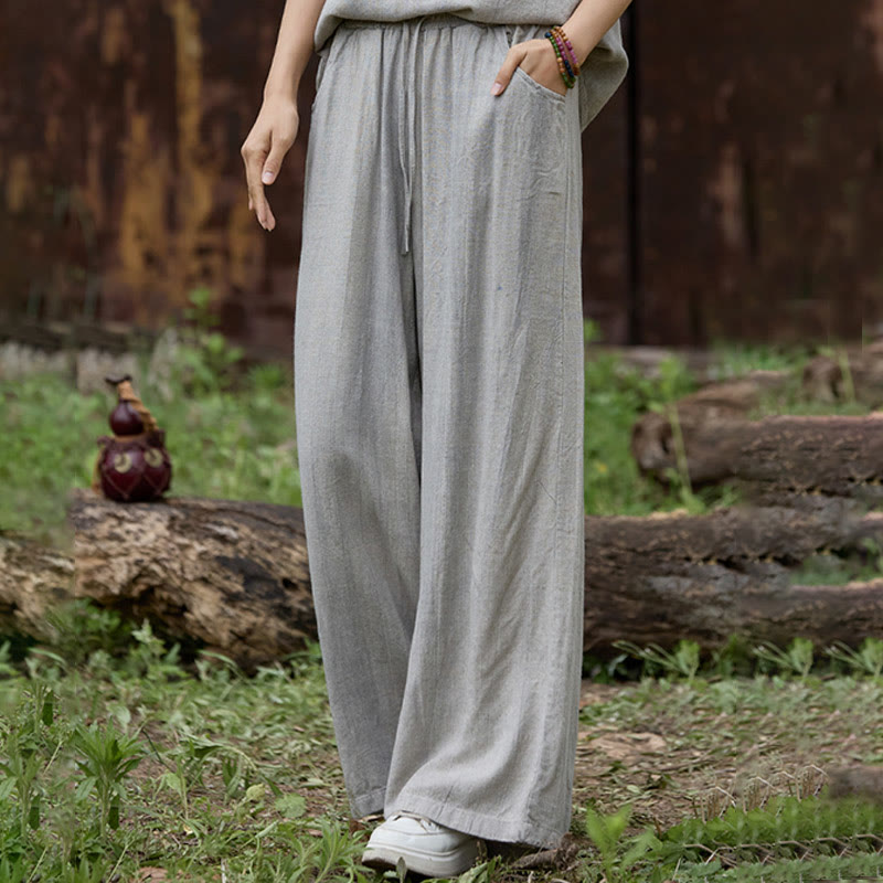 Buddha Stones Casual Tie-Dye Women's Linen Wide Leg Pants With Pockets - image 17