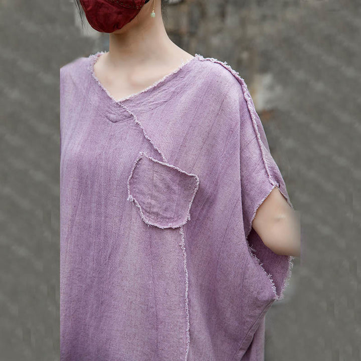 Buddha Stones Summer Tie-dye Linen V-Neck Short Sleeve Women's T-shirts - image 10