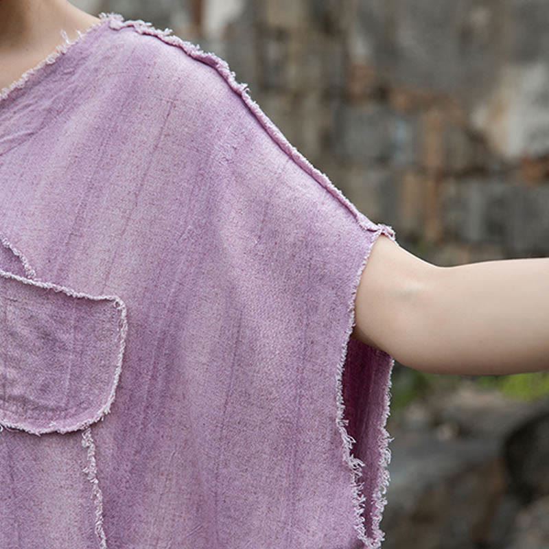 Buddha Stones Summer Tie-dye Linen V-Neck Short Sleeve Women's T-shirts - image 11