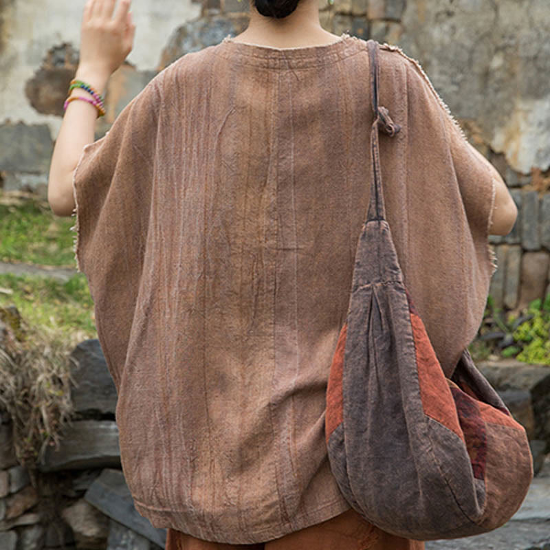 Buddha Stones Summer Tie-dye Linen V-Neck Short Sleeve Women's T-shirts - image 16