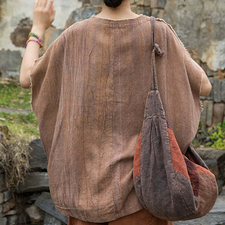 Buddha Stones Summer Tie-dye Linen V-Neck Short Sleeve Women's T-shirts - image 16